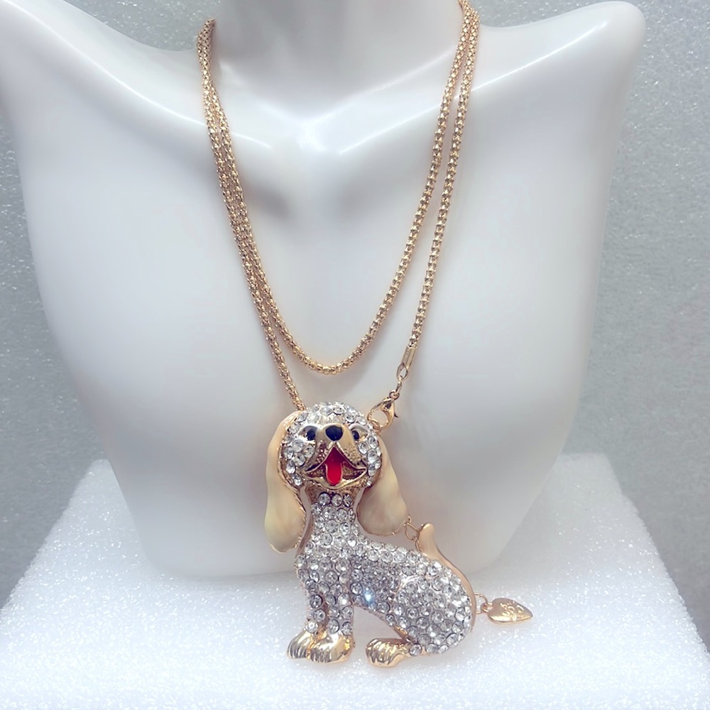 Betsey Johnson Shinny Big Eared Puppy Pendant Necklace